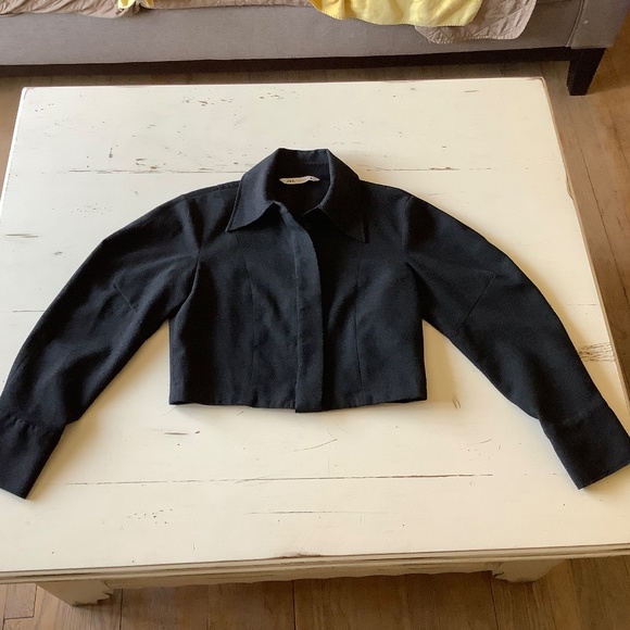 Zara dark gray flannel like cropped jacket Medium - Picture 3 of 13